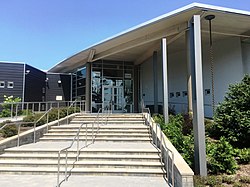Entrance of Wauconda Area Library with its leading steps