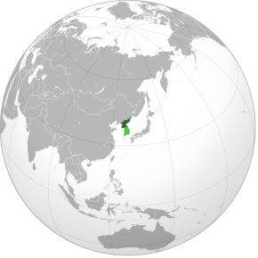 Amplasarea Coreei de Nord (verde) în Asia
