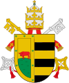 Coat of arms used by Alexander VI (1492–1503), the second Borgia pope, a coat of arms derived from that of the Borgia family with two keys saltire and a tiara.