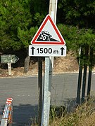 30% descent warning sign, over 1500 m. La Route des Crêtes, Cassis, France