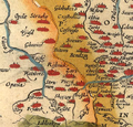 Księstwo oświęcimskie w granicach Korony Królestwa Polskiego na mapie Wacława Grodzieckiego wydanej w 1592 roku.