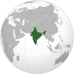 Image of a globe centred on India, with India highlighted.