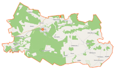 Mapa konturowa gminy Nurzec-Stacja, blisko centrum na lewo u góry znajduje się punkt z opisem „Żerczyce, cerkiew św. Dymitra”