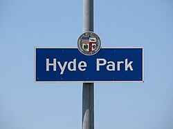 "Hyde Park" city signage located at Crenshaw Boulevard & 79th Street.