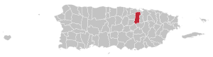 Map of Puerto Rico highlighting Bayamón Municipality