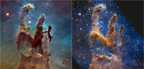 The Pillars of Creation (Hubble and Webb Images Side by Side).png