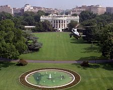 Marine One prepares to land on the South Lawn, where State Arrival Ceremonies are held.