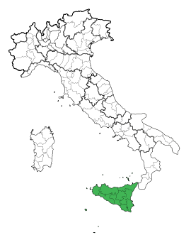 Mapa zvýrazňujúca polohu regiónu Sicília v Taliansku
