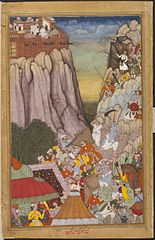 Erstes Akbar-nāma: Belagerung von Ranthambhor (Bild 157). Khem Karan.