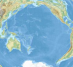 Mapa konturowa Oceanu Spokojnego, u góry znajduje się punkt z opisem „miejsce bitwy”
