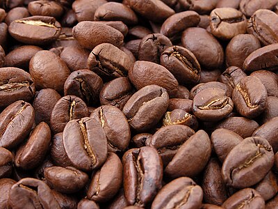 Roasted coffee beans at Coffee roasting, by MarkSweep