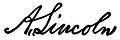 President Abraham Lincoln's signature as it appeared on the United States Patent that restored the Mission property to the Catholic Church in 1862. This is one of the few documents that the President signed as "A. Lincoln" instead of his customary "Abraham Lincoln". [34]