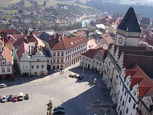 Southwest corner of Žižkovo Square as viewed from the church tower