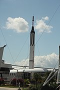 At Merritt Island, Florida, the Kennedy Space Center Visitor Complex has a Mercury-Redstone rocket on display.