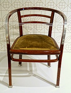 Otto Wagner, Armchair of beechwood, aluminum, and cane under the upholstery (1905–06) (Montreal Museum of Fine Arts)