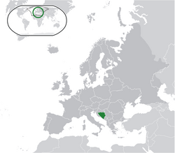 Местоположбата на  Босна и Херцеговина  (зелено) на Европскиот континент  (темносива)  —  [Легенда]