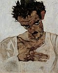 エゴン・シーレ: 『首を傾げた自画像』(1912年)