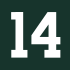 A white number 14 with a green background.