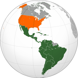 Map indicating locations of Latin America and United States