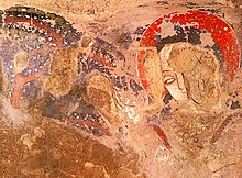 A detail of the earliest know oil paintings in the world (circa. 650 AD) located in Bamiyan, Afghanistan.