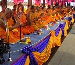 Buddhist monks at the promotion ceremony of a monk in Thailand