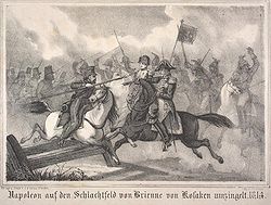 Napóleon kozákok gyűrűjében a brienne-i csatában, de Gourgaud tábornok kimenti.