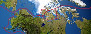 Karta Sjeverne Amerike (Sjeverozapadni prolaz označen je crvenom bojom)