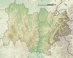 Mapa konturowa regionu Owernia-Rodan-Alpy, w centrum znajduje się punkt z opisem „Saint-Étienne”