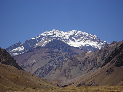 The summit of Aconcagua is the highest point of Argentina, the Americas, the Western Hemisphere, and the Southern Hemisphere.
