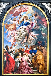 نقاشی از روبنس که مریم را در کنار فرشتگان درحال عروج به آسمان نشان می‌دهد