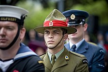 A soldier in a green army uniform faces forwards