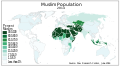 Carte de la distribution mondiale des musulmans, exprimée en pourcentage dans chaque pays. Données du Pew Research.