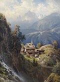 Image 2 Adolf Mosengel Painting credit: Adolf Mosengel Adolf Mosengel (1837–1885) was a landscape painter from Hamburg, Germany, who built a reputation painting Alpine scenes, later turning to scenes from Westphalia. From 1854 to 1857, he studied at the Kunstakademie Düsseldorf under Hans Gude, and from 1858 to 1859 in Paris, after which he moved to Geneva to study under Alexandre Calame. He spent most of his life working in Hamburg, but travelled in 1879 to the lakes of Northern Italy, where he painted en plein air. This oil-on-canvas painting by Mosengel shows a village in the Bernese Alps.
