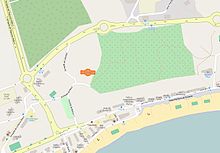 Mapa que mostra a localización do edificio Intempo. Pode verse a Praia de Ponent de Benidorm.