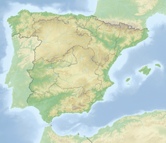 Mapa konturowa Hiszpanii, na dole znajduje się punkt z opisem „Grenada”