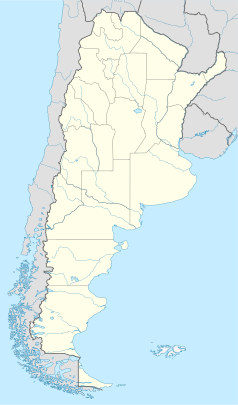 Mapa konturowa Argentyny, po prawej nieco u góry znajduje się punkt z opisem „Sarandí”