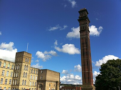 Eccles Shorrock's India Mill, Darwen and its 300 feet (91 m) high Italianate campanile chimney, 1867[20]