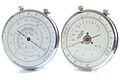 A Russian circular slide rule built like a pocket watch that works as single cursor slide rule since the two needles are ganged together