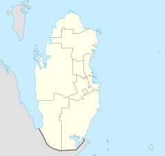 Mapa konturowa Kataru, w centrum znajduje się punkt z opisem „Stadium 974”