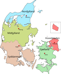 Kart over regionar i Danmark