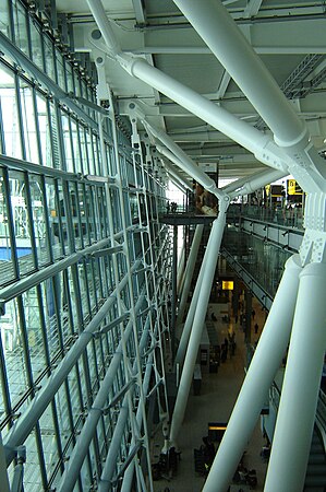Exposed trusses inside Heathrow Airport's Terminal 5, 2008