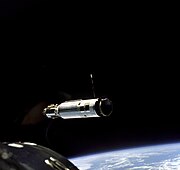 First docking; Agena target is seen from Gemini 8, March 1966