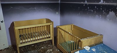 Hersonin alueen lasten kliinisen sairaalan huonetta Venäjän asevoimien iskun jälkeen (1.1.2023).