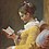 "A Young Girl Reading", an oil painting by Jean-Honoré Fragonard depicting a young girl in a yellow dress sitting reading a book