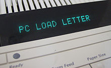 "PC LOAD LETTER" in a printer console's LED display