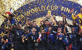 Pháp ăn mừng sau chiến thắng trước Croatia Croatia trong trận chung kết vào năm 2018.