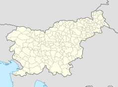 Mapa konturowa Słowenii, blisko centrum na lewo znajduje się punkt z opisem „Lublana”