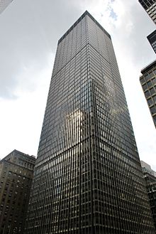 The Union Carbide Building, a glass tower at 270 Park Avenue. The Union Carbide Building's design was inspired by the design of the Seagram Building.