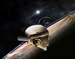 Artist's rendition of New Horizons encountering Pluto.