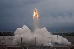 A Dragon 2 spacecraft conducting a pad abort test on May 6, 2015.